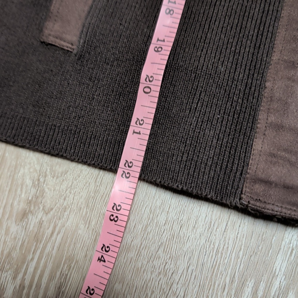 Liz Claiborne Petite Brown Zip Up Cardigan Sweater Faux Suede Patch Women Medium - Picture 6 of 6